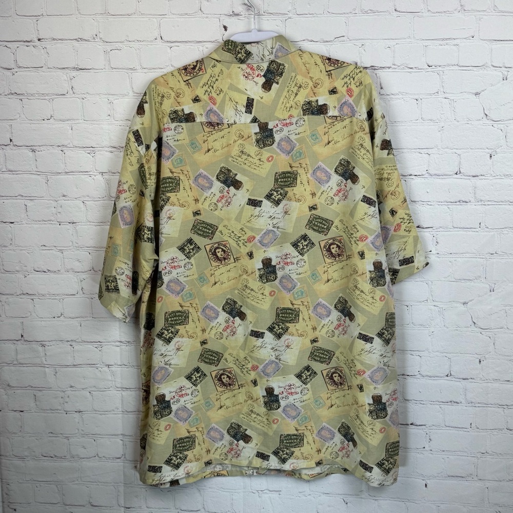 GAP Men's Postcard Print Casual Shirt - Cream and Multicolor Linen Blend Large - Picture 3 of 6